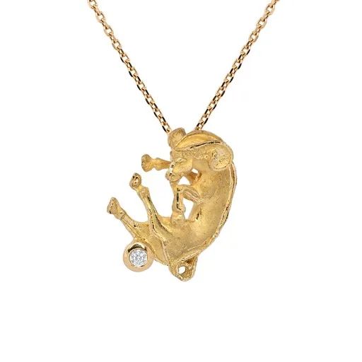 Zodiac Sculpture Pendant in 18ct Yellow Gold, Aries & Diamonds
