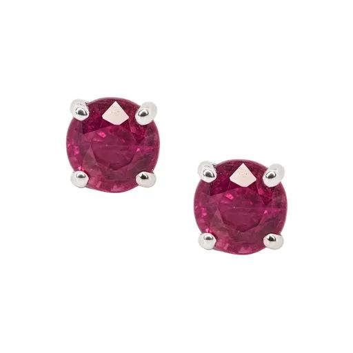 Burmese Ruby & Diamond Stud Earrings in 18ct White Gold