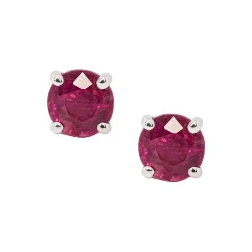 Burmese Ruby & Diamond Stud Earrings in 18ct White Gold