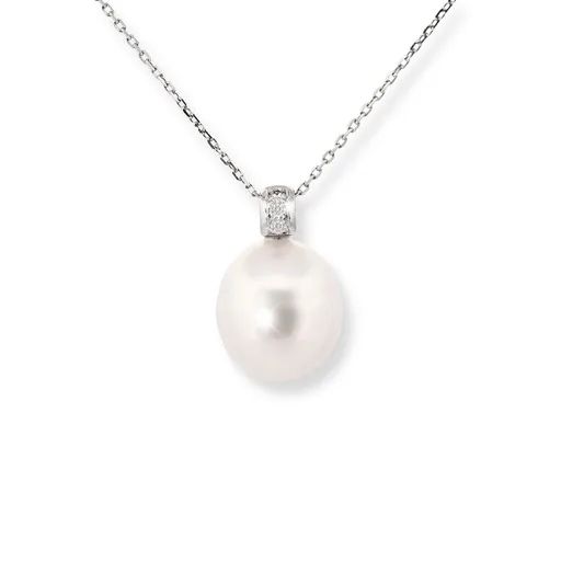 Broome Pearl & Diamond Oval Pendant in 18ct White Gold