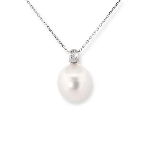 Broome Pearl & Diamond Oval Pendant in 18ct White Gold