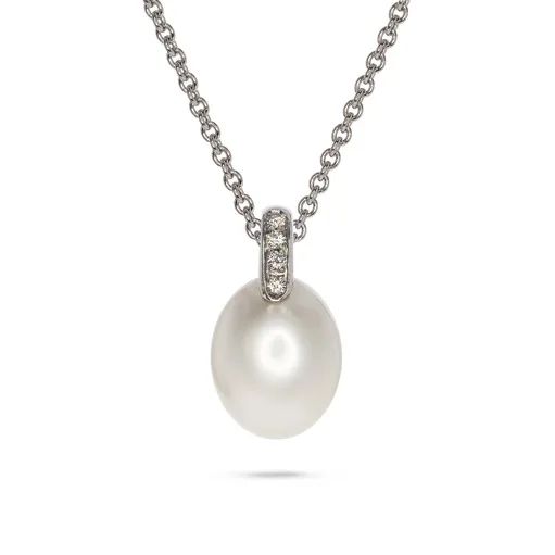 Broome Pearl & Diamond Pendant in 18ct White Gold