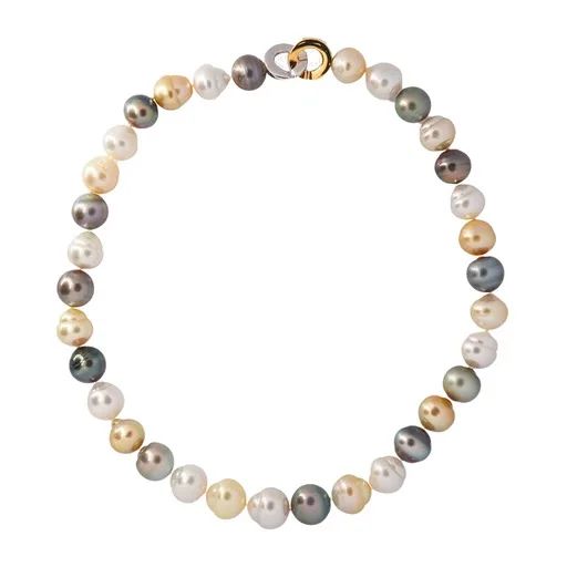 Baroque Mixed South Sea Pearl & Diamond Necklace in 18k Gold