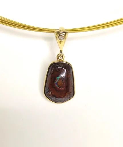 Boulder Opal & Diamond Pendant in 18ct Yellow Gold, Size