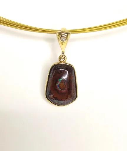 Boulder Opal & Diamond Pendant in 18ct Yellow Gold, Size