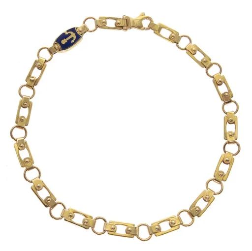 Marine Enamel Round & Straight Bracelet in 18ct Yellow Gold, 21.5cm