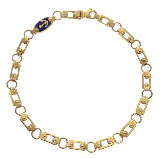 Marine Enamel Round & Straight Bracelet in 18ct Yellow Gold, 21.5cm