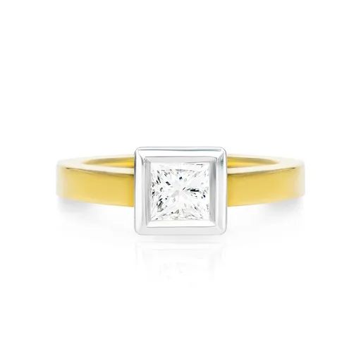 Princess Cut Bezel Set Ring in 18ct Two Tone Gold, XGNO