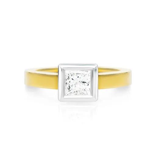 Princess Cut Bezel Set Ring in 18ct Two Tone Gold, XGNO