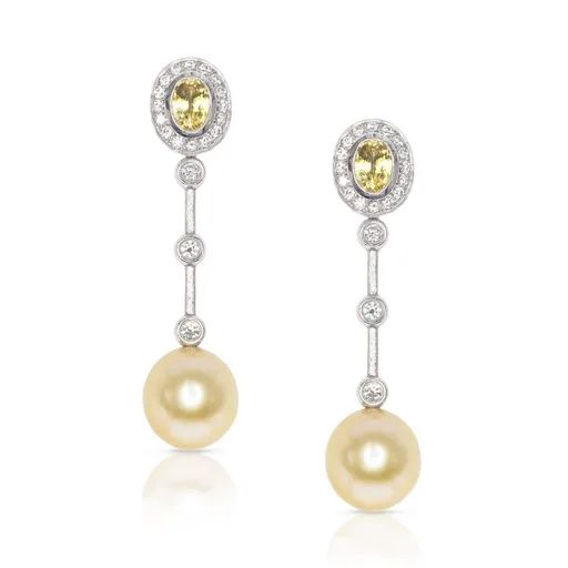 Australian South Sea Pearl & Diamond Drop Earrings in 18ct White Gold