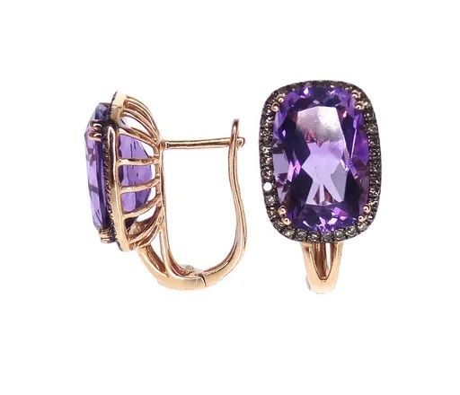 Amethyst & Diamond Clip Earrings in 14ct Rose Gold