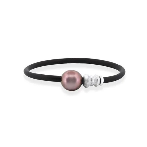 Stirling Bead Neoprene Bracelet with Round Tahitian Pearl