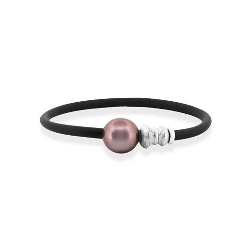 Stirling Bead Neoprene Bracelet with Round Tahitian Pearl