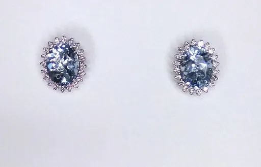 Oval Halo Aquamarine & Diamond Stud Earrings in 18ct White Gold