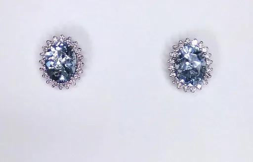 Oval Halo Aquamarine & Diamond Stud Earrings in 18ct White Gold