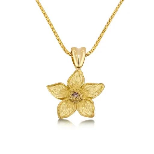Cognac Diamond Flower Pendant in 18ct Yellow Gold