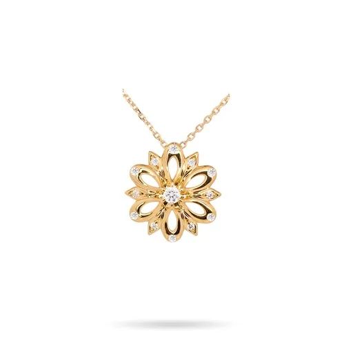 Flower Pendant in 18ct Yellow Gold, Chain inc. 42-45cm