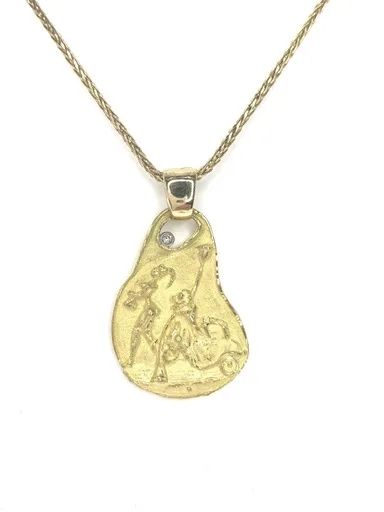 Sculpture Pendant: Man Crash Car Into 18ct Yellow Gold with Diamonds