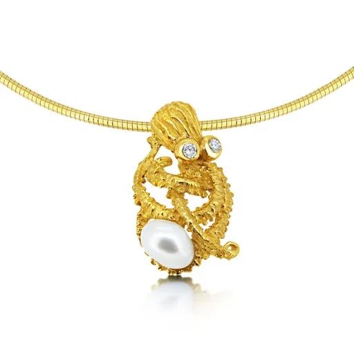 Octopus Champ Diamond & Broome Pearl Pendant in 18ct Gold