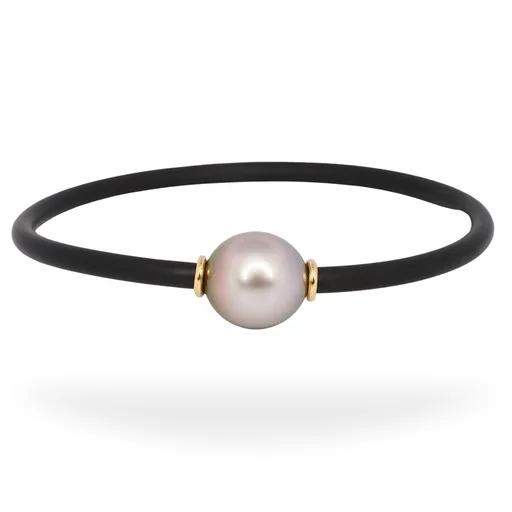 Neoprene Oval Bracelet in 18ct Yellow Gold, Light Tahitian Pearl