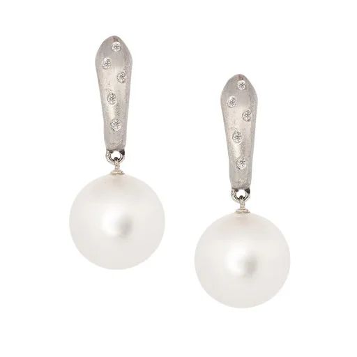Satin Drop Earrings in 18ct White Gold with Broome Pearl & Diamonds