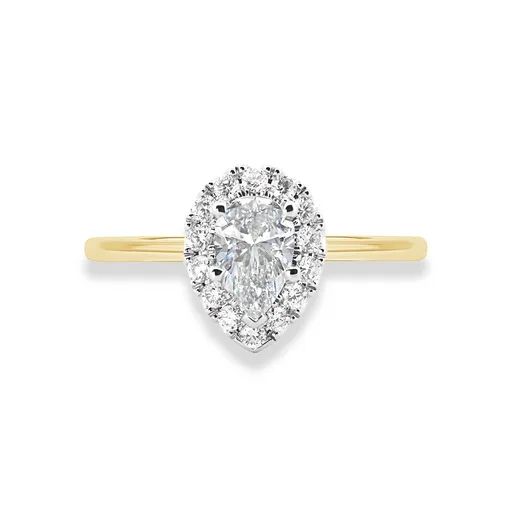 Pear Halo Engagement Ring in 18ct Yellow Gold