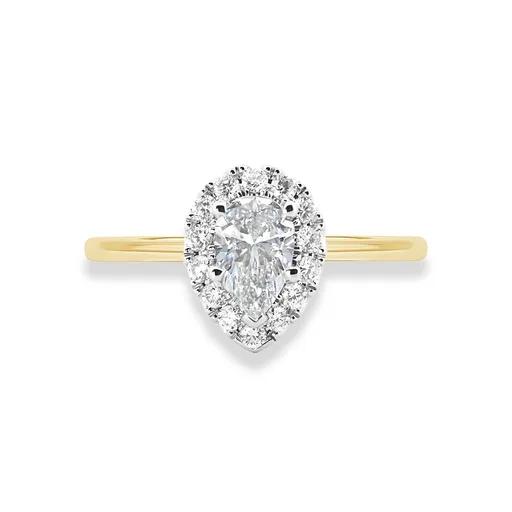 Pear Halo Engagement Ring in 18ct Yellow Gold