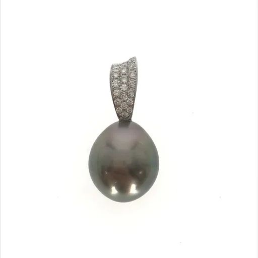 Pave Bail Tahitian Pearl Pendant in 18ct White Gold